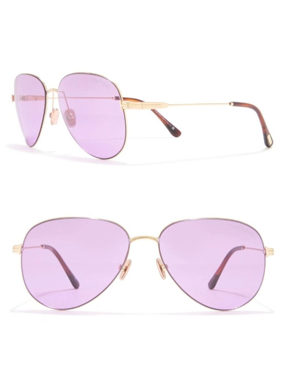 TOM FORD Porscha TF993 28Y 59mm Aviator Pilot Sunglasses Rose Gold / Violet